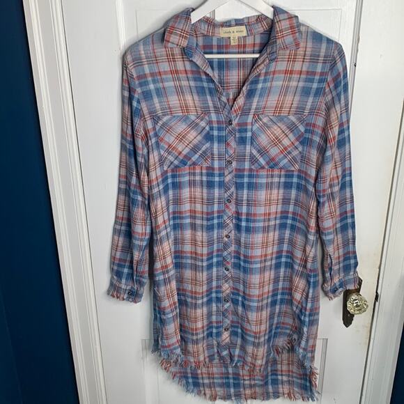 Anthropologie Dresses & Skirts - Anthropologie Cloth & Stone Plaid Raw Edged Shirt Dress Tunic W-291 Sz S